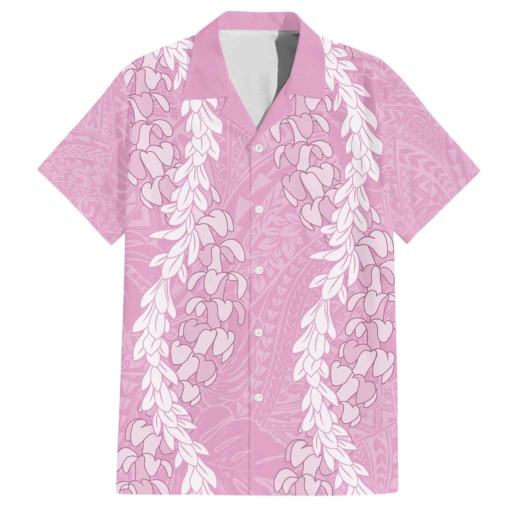 Puakenikeni and Maile Lei Family Matching Long Sleeve Bodycon Dress and Hawaiian Shirt Pink Double Strand Lei