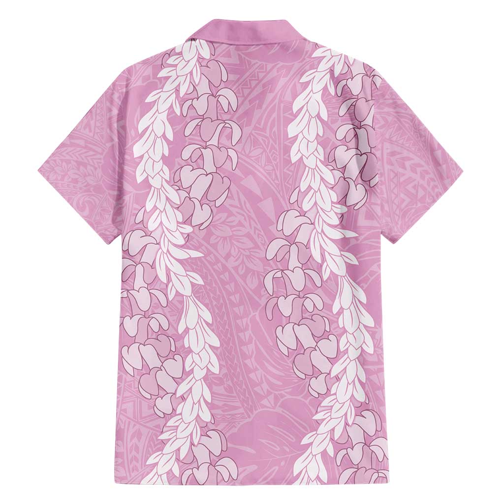 Puakenikeni and Maile Lei Family Matching Long Sleeve Bodycon Dress and Hawaiian Shirt Pink Double Strand Lei