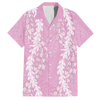 Puakenikeni and Maile Lei Family Matching Off The Shoulder Long Sleeve Dress and Hawaiian Shirt Pink Double Strand Lei