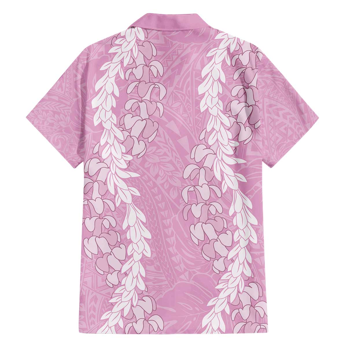 Puakenikeni and Maile Lei Family Matching Off The Shoulder Long Sleeve Dress and Hawaiian Shirt Pink Double Strand Lei
