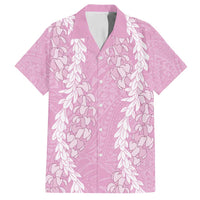 Puakenikeni and Maile Lei Family Matching Off Shoulder Short Dress and Hawaiian Shirt Pink Double Strand Lei