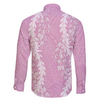 Puakenikeni and Maile Lei Family Matching Off Shoulder Short Dress and Hawaiian Shirt Pink Double Strand Lei