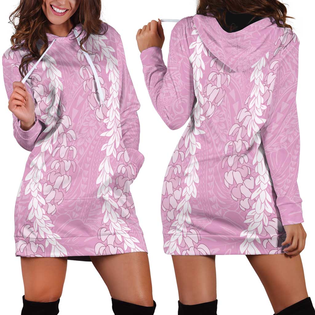 Puakenikeni and Maile Lei Hoodie Dress Pink Double Strand Lei