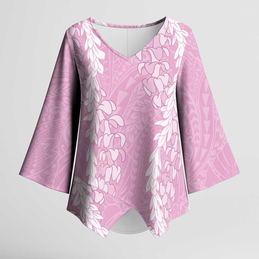 Puakenikeni and Maile Lei Kimono Sleeve Blouse Pink Double Strand Lei - Polynesian Pride