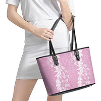 Puakenikeni and Maile Lei Leather Tote Bag Pink Double Strand Lei