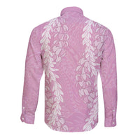 Puakenikeni and Maile Lei Long Sleeve Button Shirt Pink Double Strand Lei LT9 - Polynesian Pride
