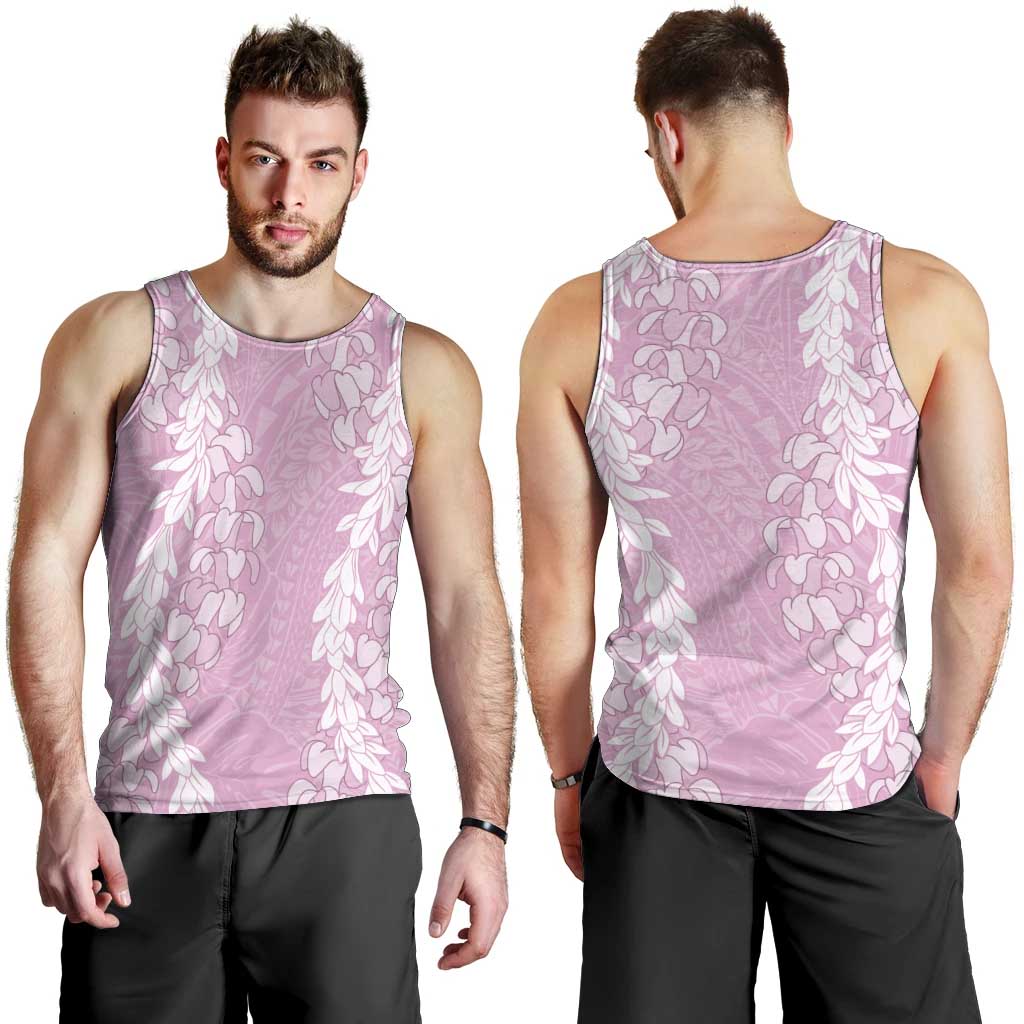 Puakenikeni and Maile Lei Men Tank Top Pink Double Strand Lei
