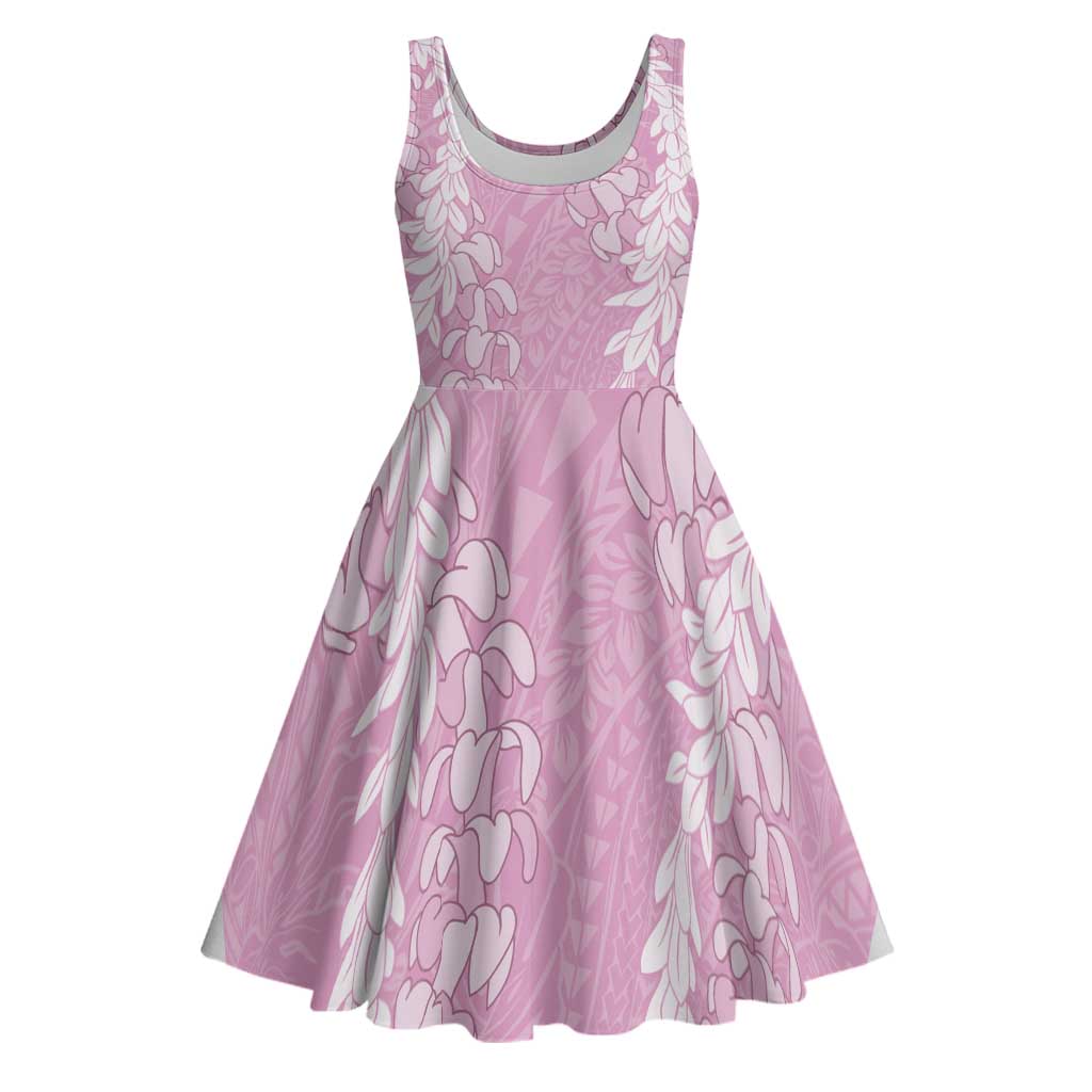 Puakenikeni and Maile Lei Midi Dress Pink Double Strand Lei - Polynesian Pride