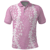 Puakenikeni and Maile Lei Polo Shirt Pink Double Strand Lei