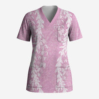 Puakenikeni and Maile Lei Scrub Top Pink Double Strand Lei - Polynesian Pride