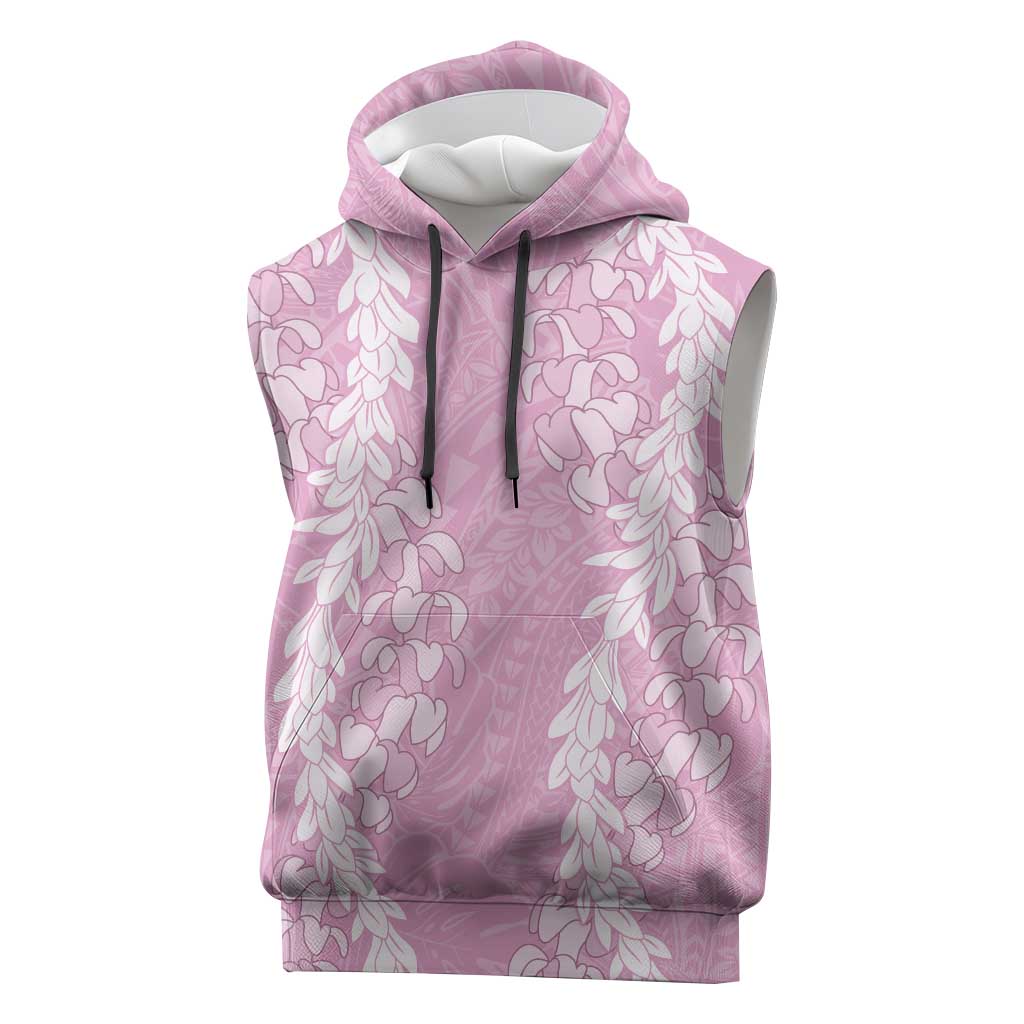 Puakenikeni and Maile Lei Sleeveless Hoodie Pink Double Strand Lei LT9 Pink - Polynesian Pride