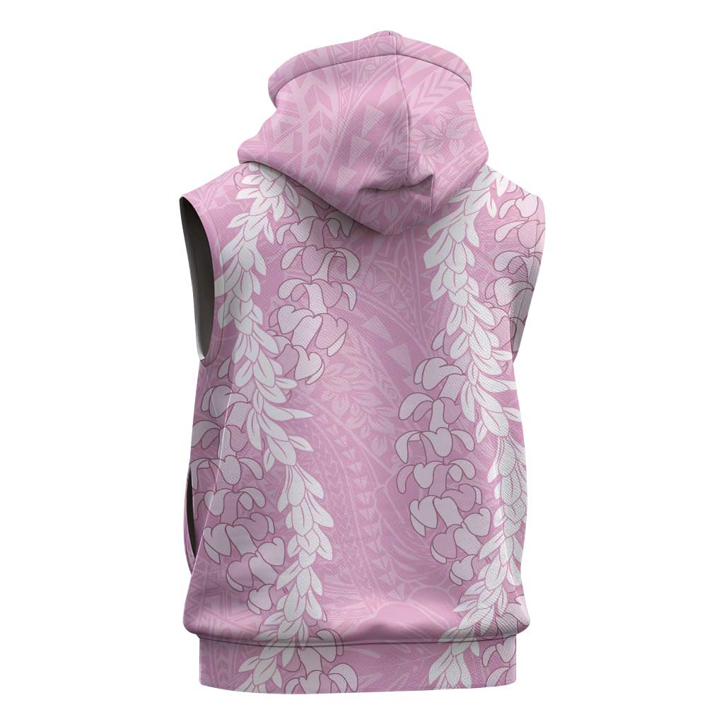 Puakenikeni and Maile Lei Sleeveless Hoodie Pink Double Strand Lei LT9 - Polynesian Pride