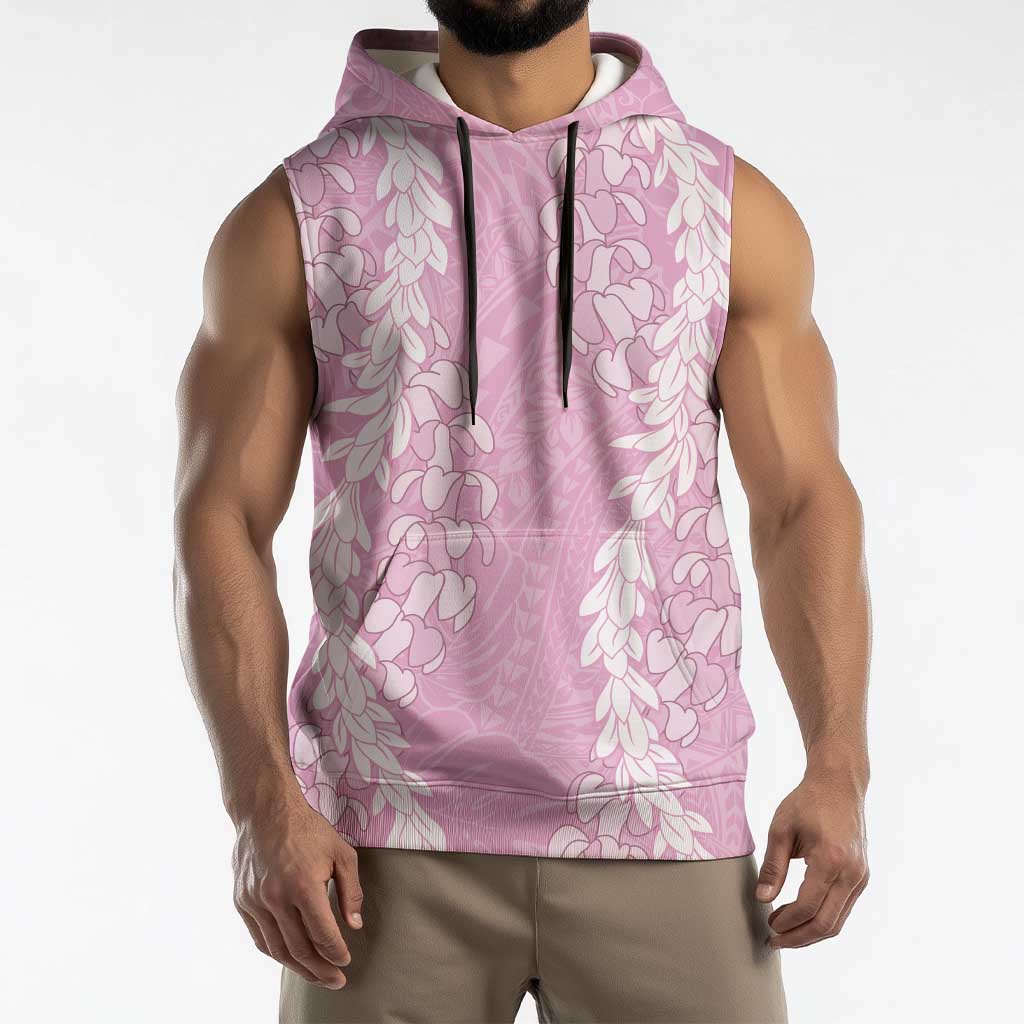 Puakenikeni and Maile Lei Sleeveless Hoodie Pink Double Strand Lei LT9 - Polynesian Pride
