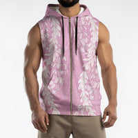 Puakenikeni and Maile Lei Sleeveless Zip Hoodie Pink Double Strand Lei - Polynesian Pride