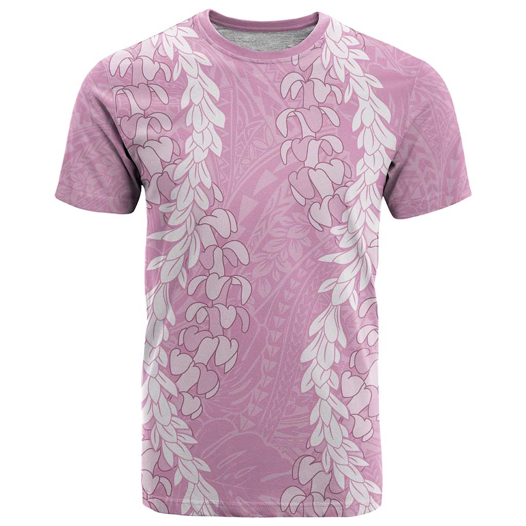 Puakenikeni and Maile Lei T Shirt Pink Double Strand Lei