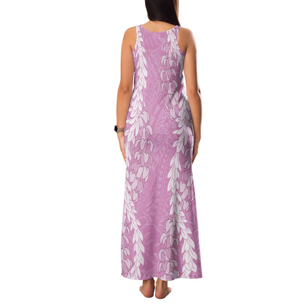 Puakenikeni and Maile Lei Tank Maxi Dress Pink Double Strand Lei LT9 - Polynesian Pride
