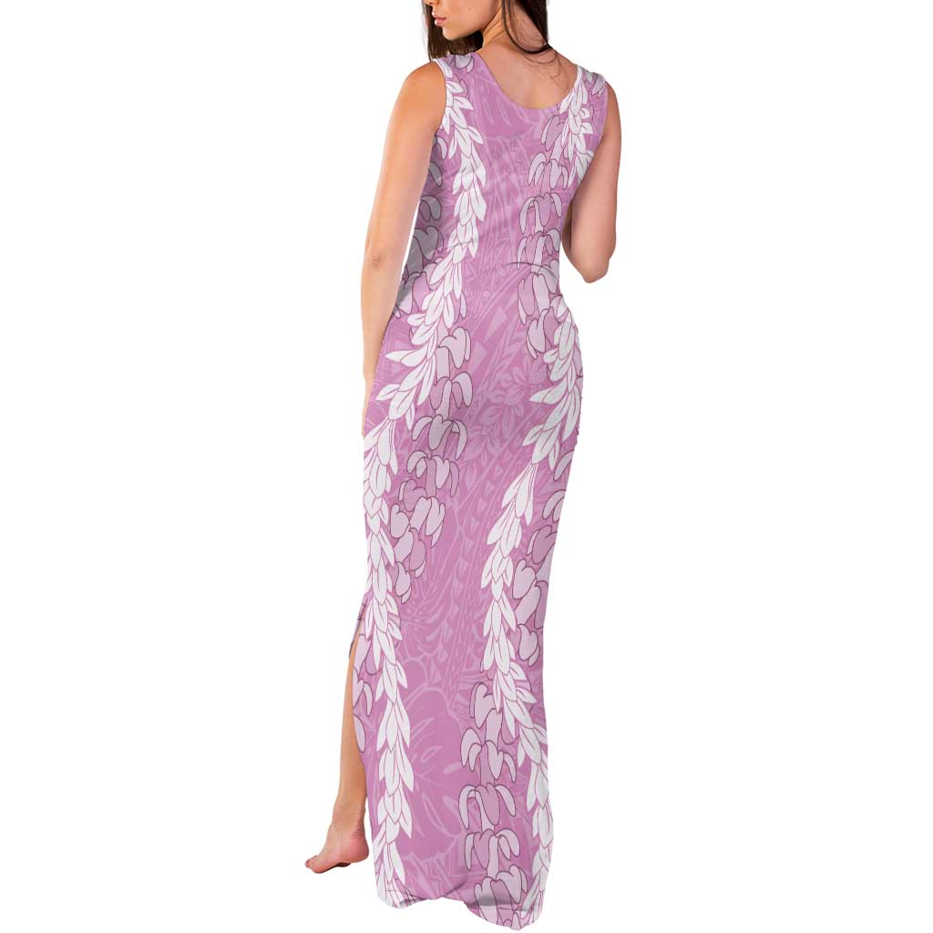 Puakenikeni and Maile Lei Tank Maxi Dress Pink Double Strand Lei LT9 - Polynesian Pride