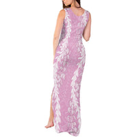Puakenikeni and Maile Lei Tank Maxi Dress Pink Double Strand Lei LT9 - Polynesian Pride