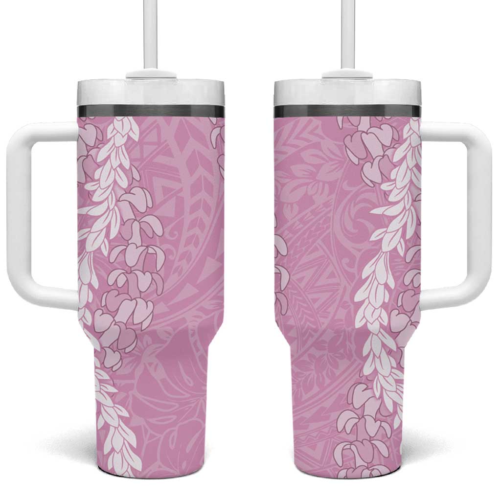 Puakenikeni and Maile Lei Tumbler With Handle Pink Double Strand Lei