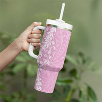 Puakenikeni and Maile Lei Tumbler With Handle Pink Double Strand Lei