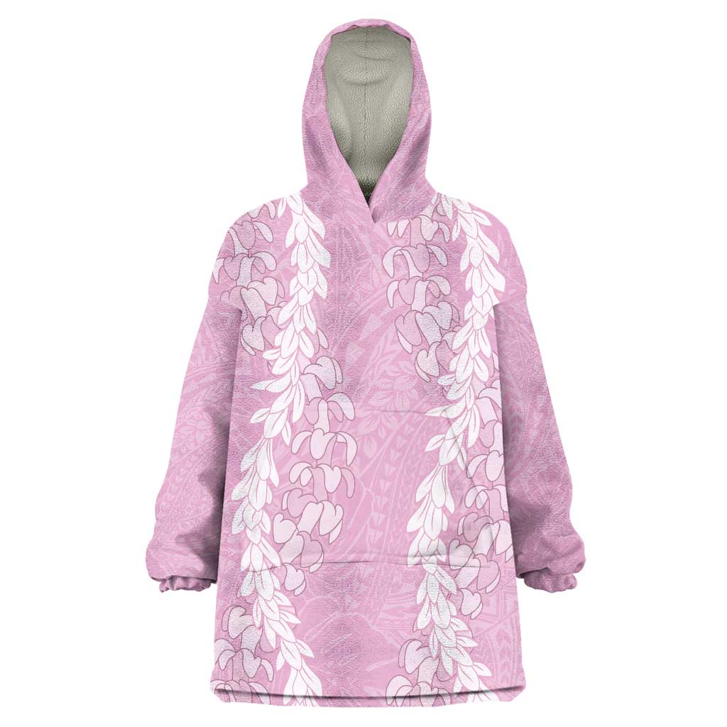 Puakenikeni and Maile Lei Wearable Blanket Hoodie Pink Double Strand Lei