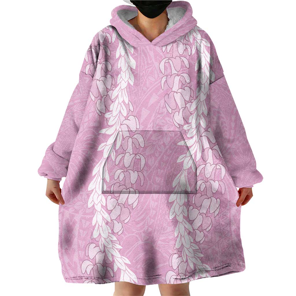 Puakenikeni and Maile Lei Wearable Blanket Hoodie Pink Double Strand Lei