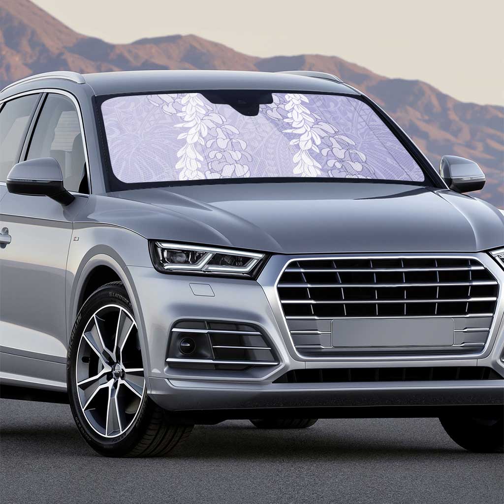 Puakenikeni and Maile Lei Auto Sun Shade Purple Double Strand Lei - Polynesian Pride