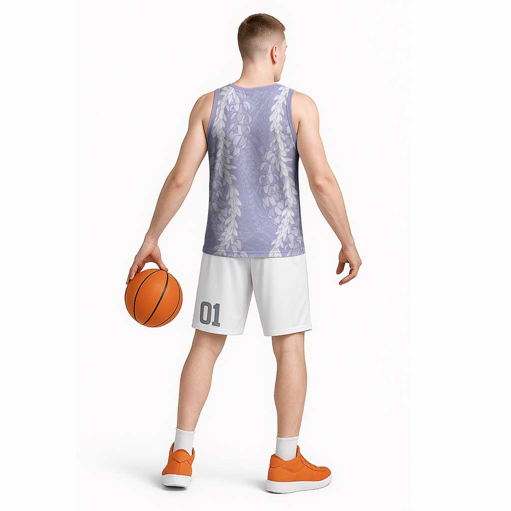 Puakenikeni and Maile Lei Basketball Jersey Purple Double Strand Lei LT9 - Polynesian Pride