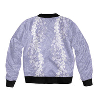 Puakenikeni and Maile Lei Bomber Jacket Purple Double Strand Lei