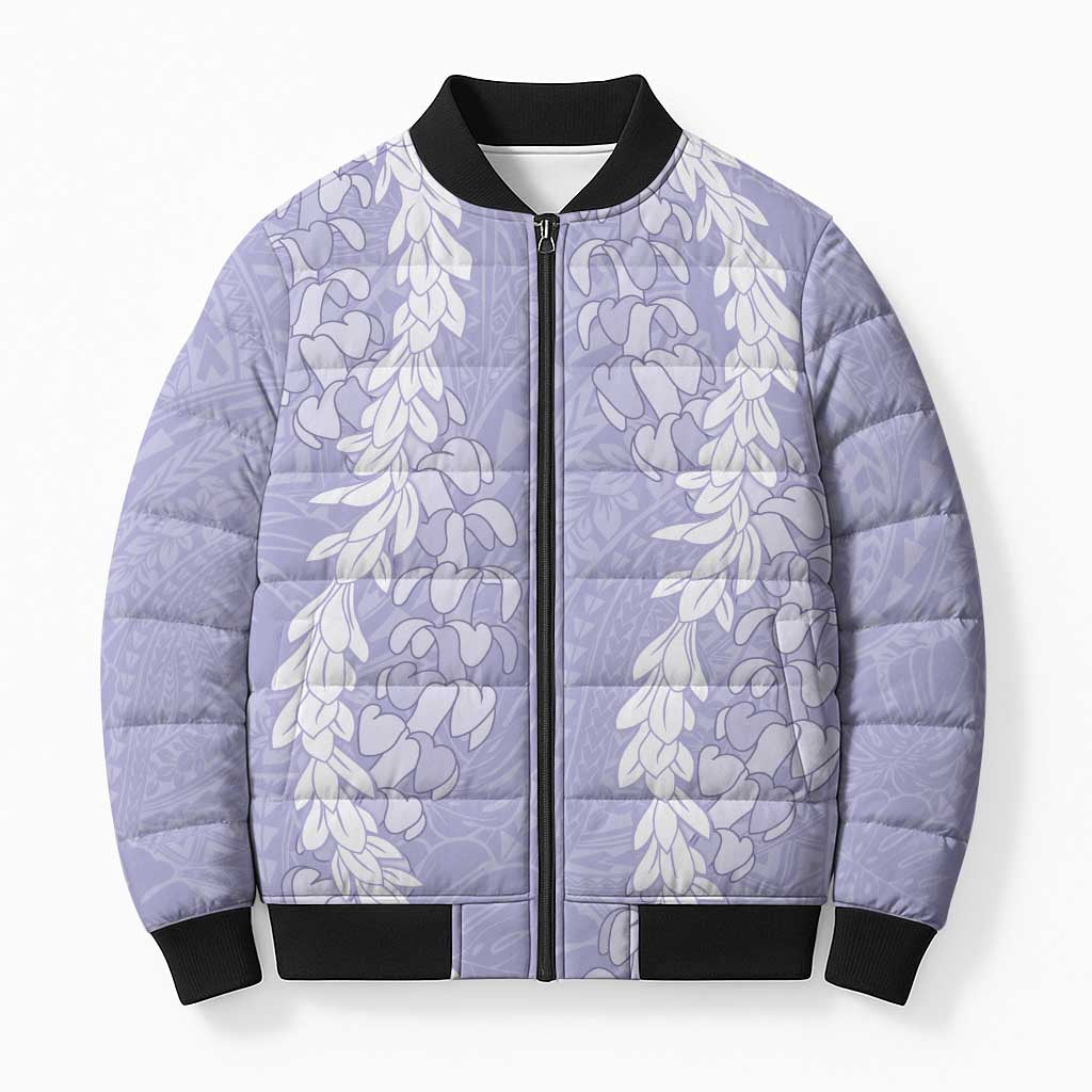 Puakenikeni and Maile Lei Bomber Puffer Jacket Purple Double Strand Lei LT9 Unisex Purple - Polynesian Pride