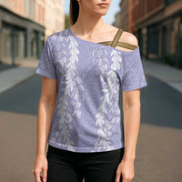 Puakenikeni and Maile Lei Cross Shoulder Shirt Purple Double Strand Lei LT9 - Polynesian Pride