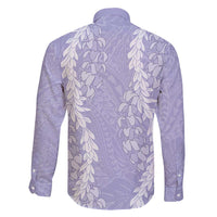 Puakenikeni and Maile Lei Family Matching Off Shoulder Short Dress and Hawaiian Shirt Purple Double Strand Lei