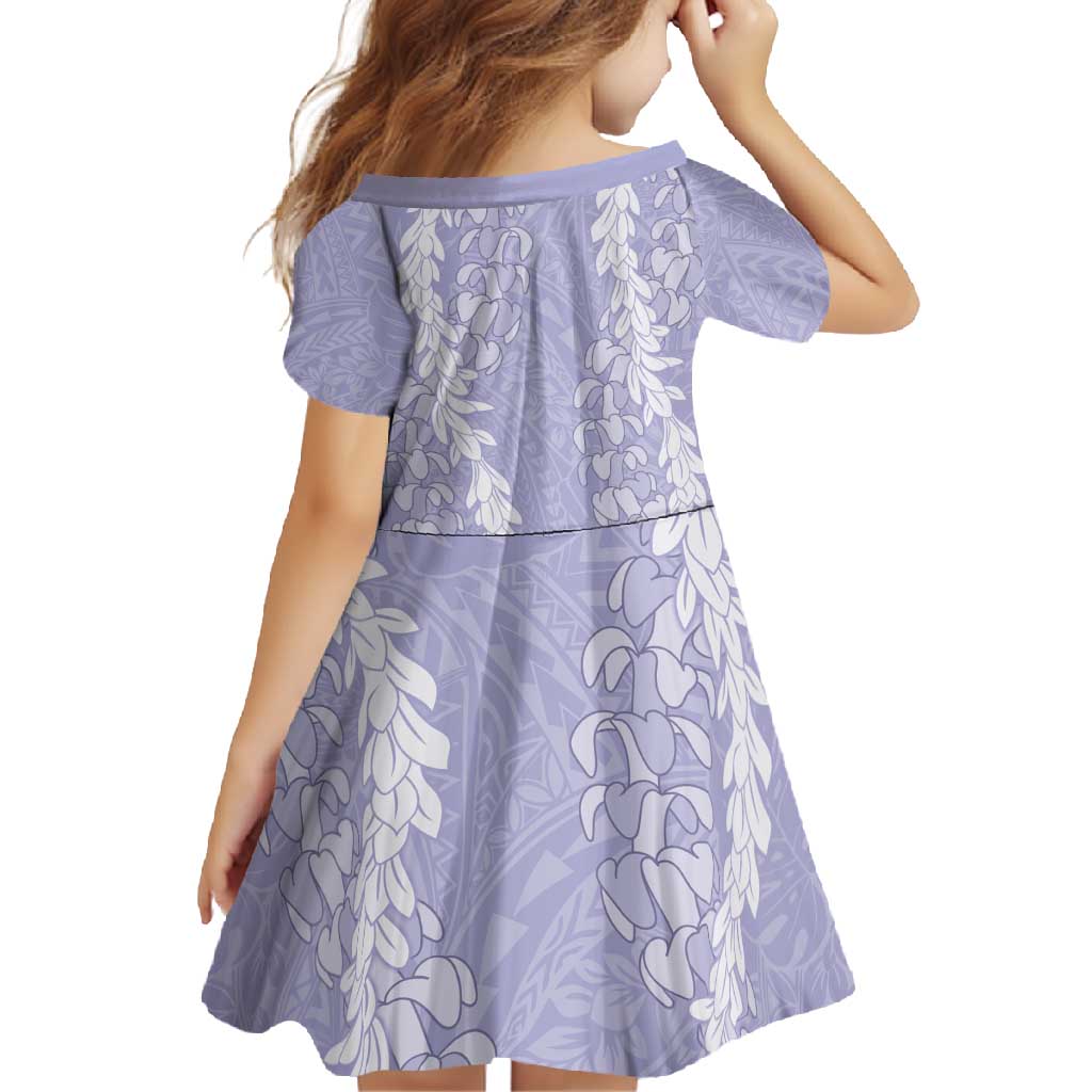 Puakenikeni and Maile Lei Family Matching Short Sleeve Bodycon Dress and Hawaiian Shirt Purple Double Strand Lei