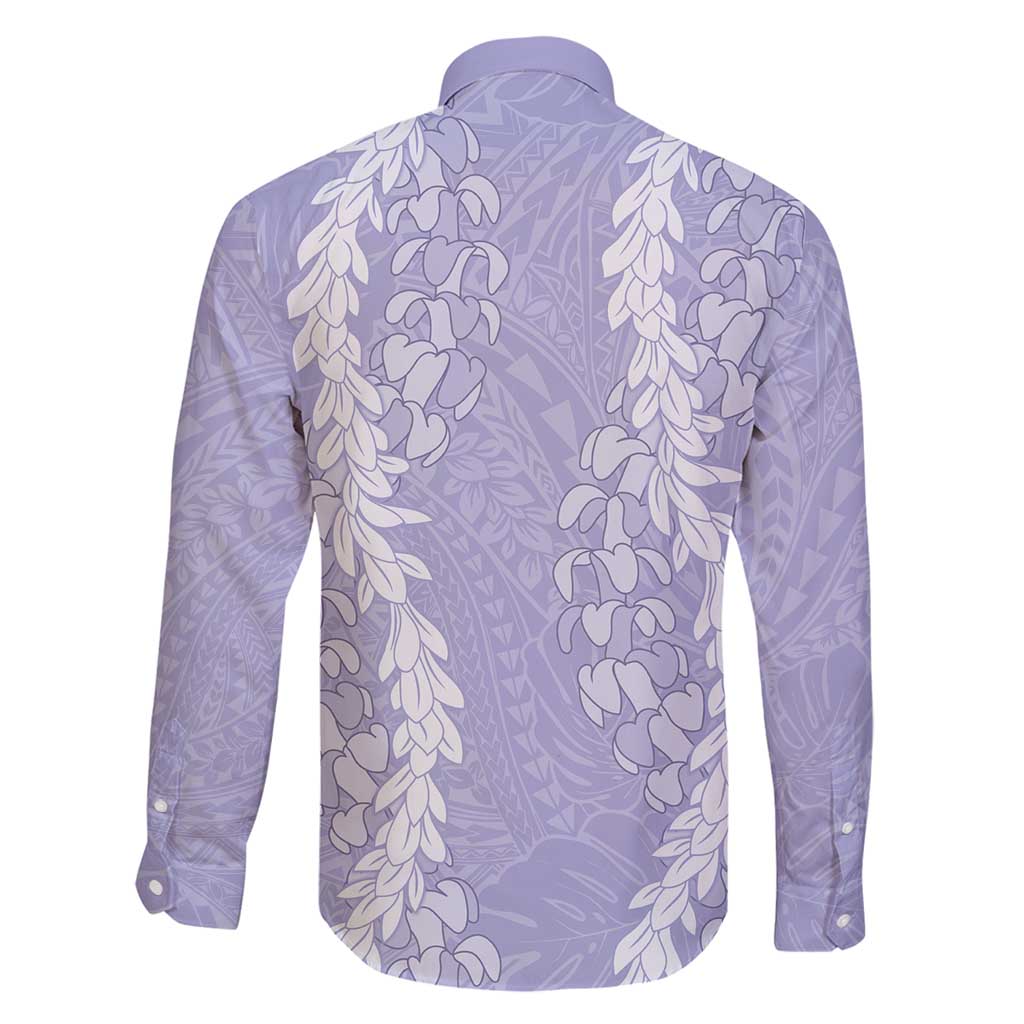 Puakenikeni and Maile Lei Family Matching Tank Maxi Dress and Hawaiian Shirt Purple Double Strand Lei