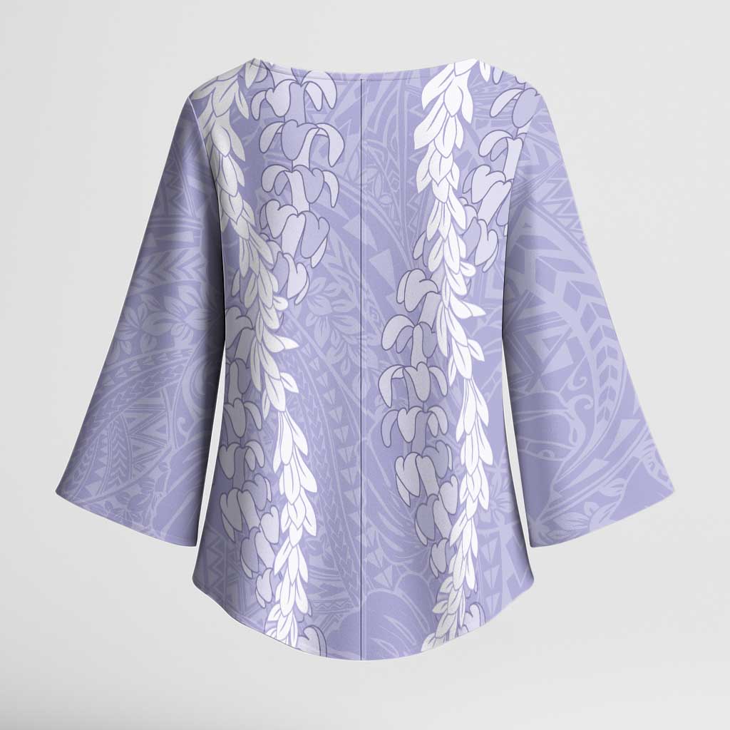 Puakenikeni and Maile Lei Kimono Sleeve Blouse Purple Double Strand Lei - Polynesian Pride
