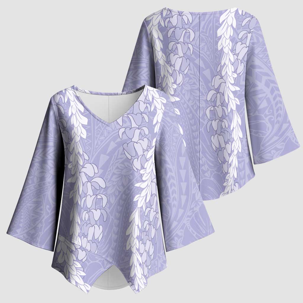 Puakenikeni and Maile Lei Kimono Sleeve Blouse Purple Double Strand Lei - Polynesian Pride