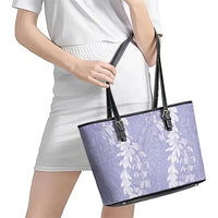 Puakenikeni and Maile Lei Leather Tote Bag Purple Double Strand Lei