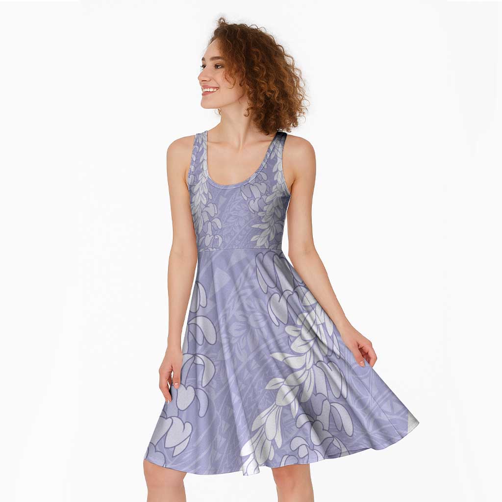 Puakenikeni and Maile Lei Midi Dress Purple Double Strand Lei - Polynesian Pride