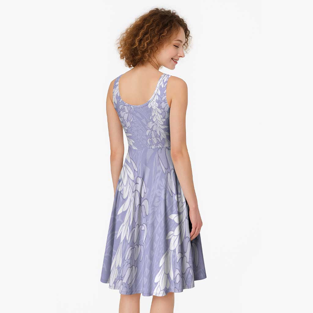 Puakenikeni and Maile Lei Midi Dress Purple Double Strand Lei - Polynesian Pride