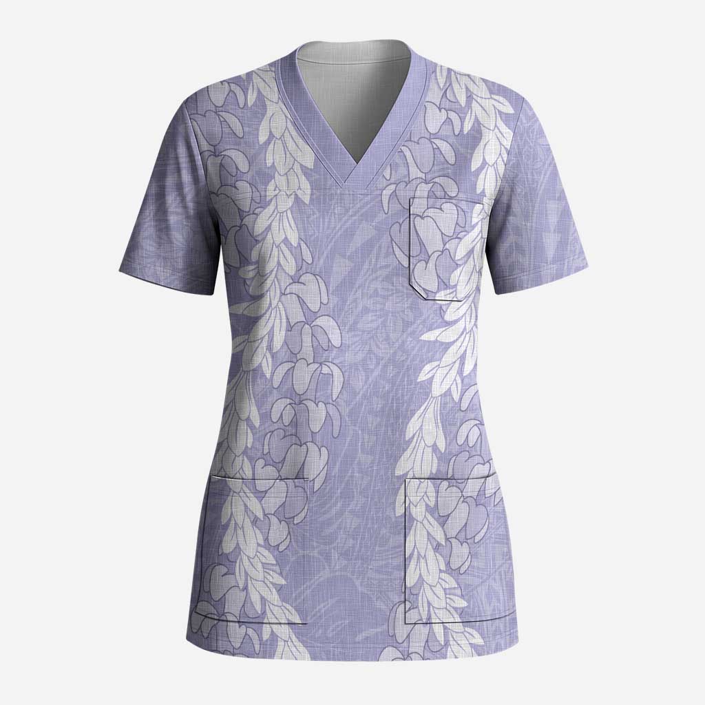Puakenikeni and Maile Lei Scrub Top Purple Double Strand Lei - Polynesian Pride