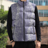 Puakenikeni and Maile Lei Sleeveless Puffer Jacket Purple Double Strand Lei LT9 - Polynesian Pride