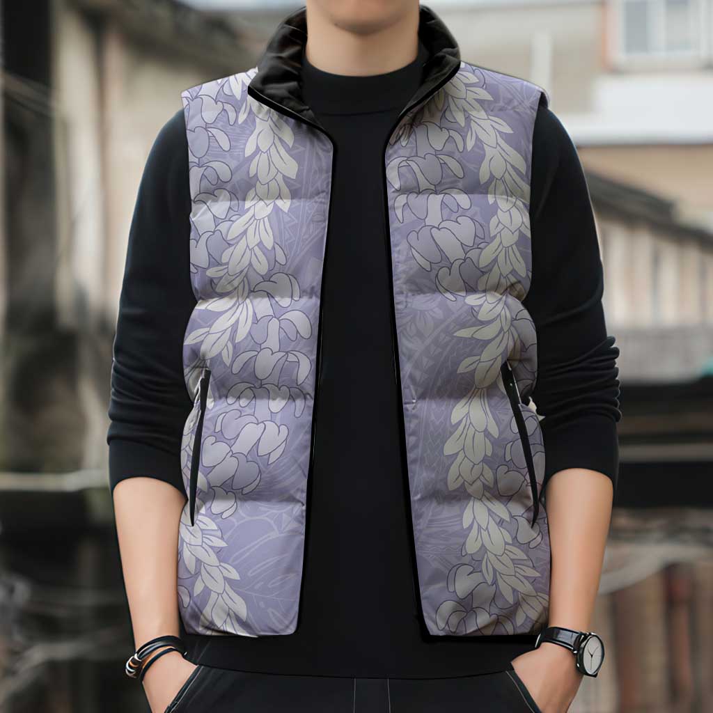 Puakenikeni and Maile Lei Sleeveless Puffer Jacket Purple Double Strand Lei LT9 - Polynesian Pride