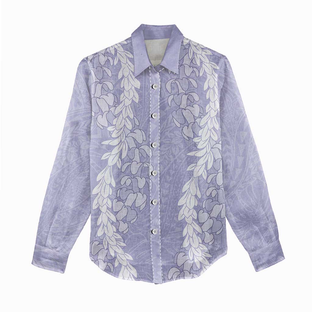 Puakenikeni and Maile Lei Women Casual Shirt Purple Double Strand Lei