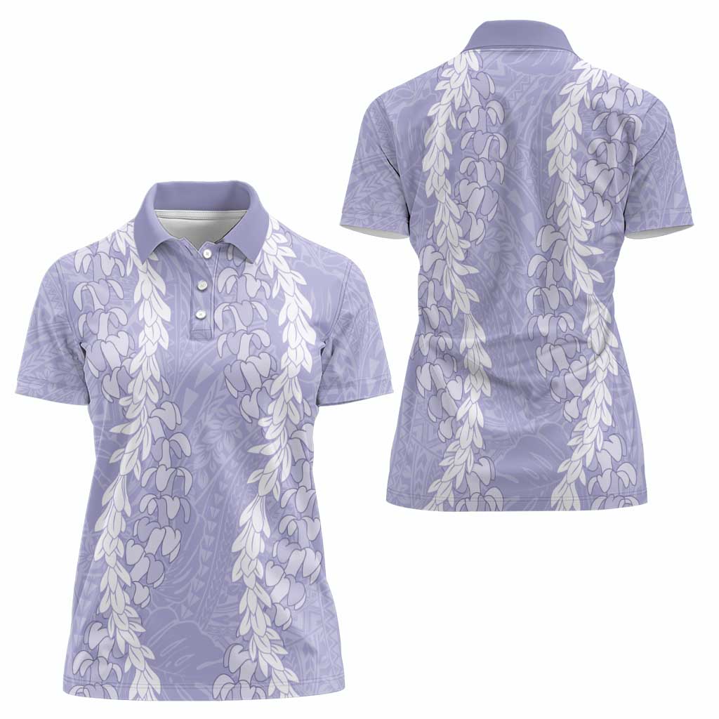 Puakenikeni and Maile Lei Women Polo Shirt Purple Double Strand Lei