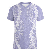 Puakenikeni and Maile Lei Women V-Neck T-Shirt Purple Double Strand Lei LT9 Female Purple - Polynesian Pride
