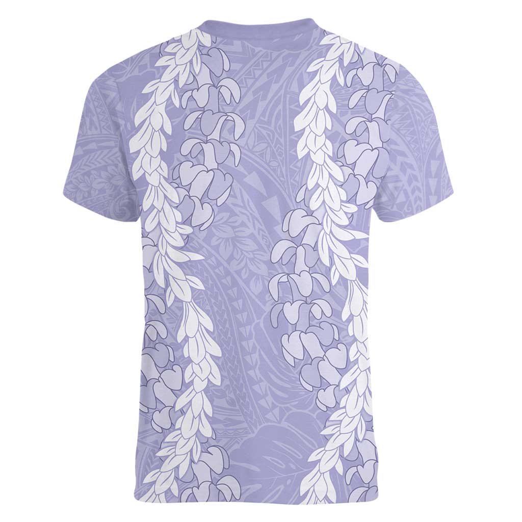 Puakenikeni and Maile Lei Women V-Neck T-Shirt Purple Double Strand Lei LT9 - Polynesian Pride