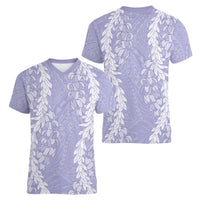Puakenikeni and Maile Lei Women V-Neck T-Shirt Purple Double Strand Lei LT9 - Polynesian Pride