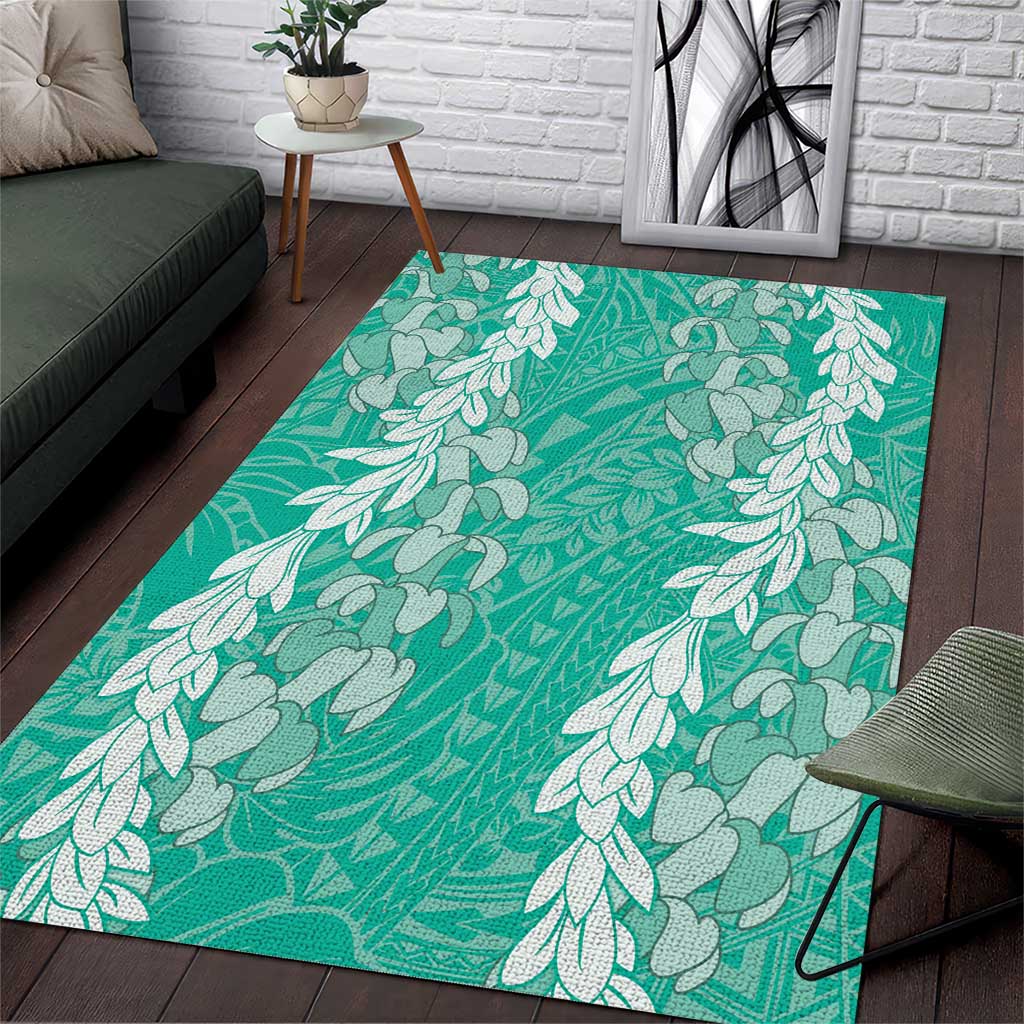 Puakenikeni and Maile Lei Area Rug Sage Green Double Strand Lei