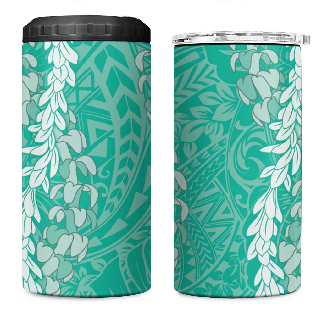 Puakenikeni and Maile Lei 4 in 1 Can Cooler Tumbler Sage Green Double Strand Lei