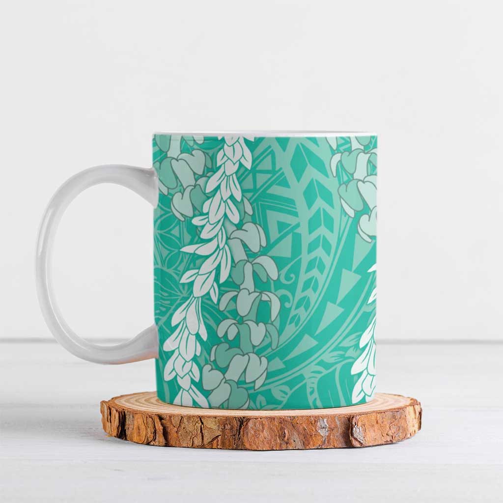 Puakenikeni and Maile Lei Ceramic Mug Sage Green Double Strand Lei LT9 Sage Green - Polynesian Pride